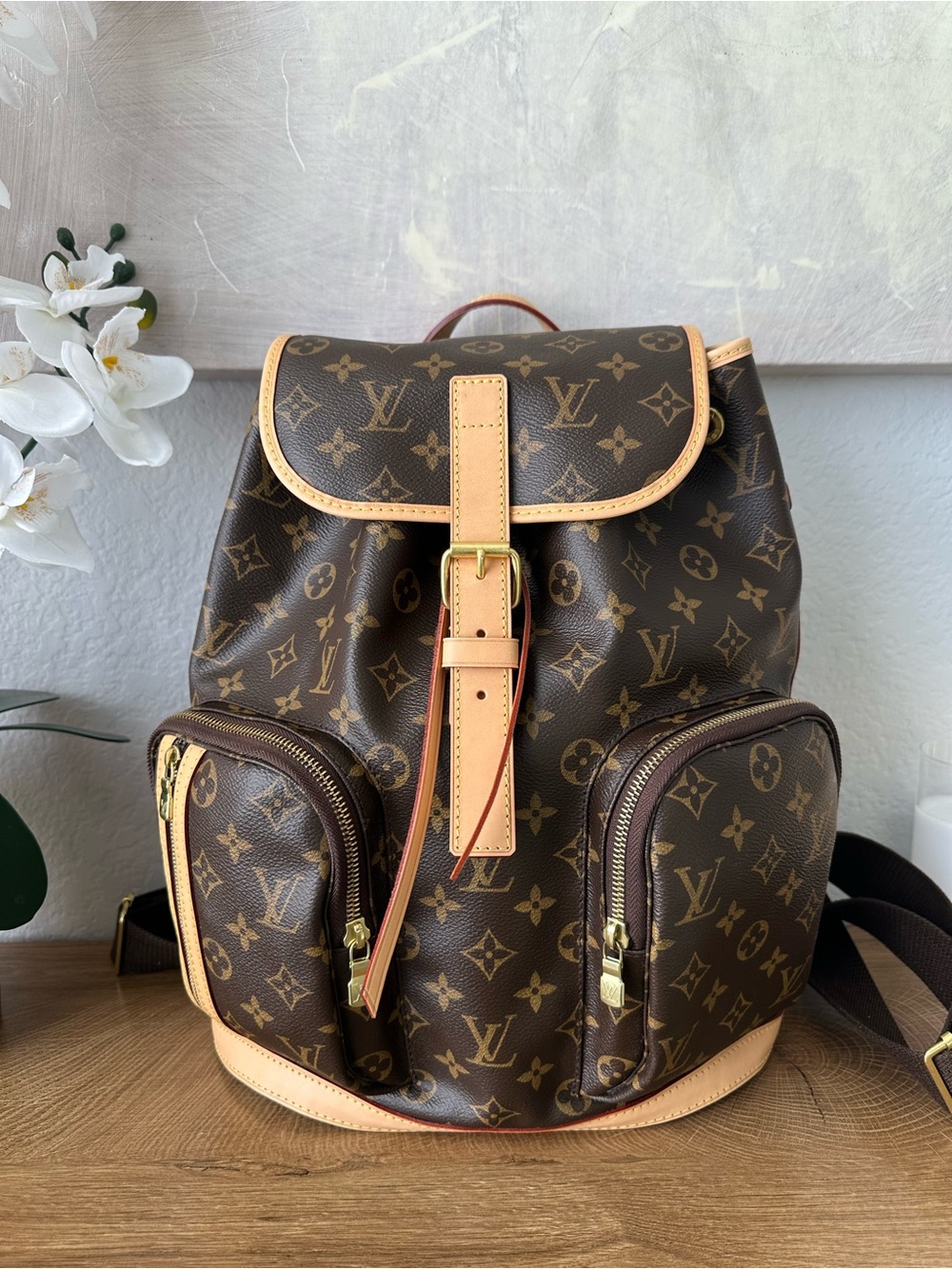 Louis Vuitton Sac Bosphore Monogram Canvas Backpack with Vachetta Trim